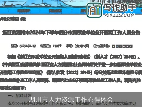 湖州市人力资源工作心得体会